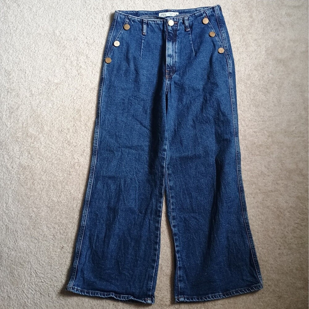 Zara Wide Leg Jeans Women 8 Blue Denim Cotton High Rise Wide Leg 29x25